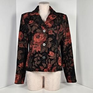 Moonlight Bay Floral Tapestry Blazer Jacket Women’s M Red Black Vintage Style